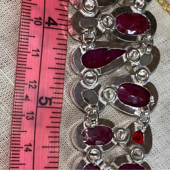 Gorgeous Ruby + Red Quartz heart + Biwa Pearl statement bracelet - Picture 7 of 11